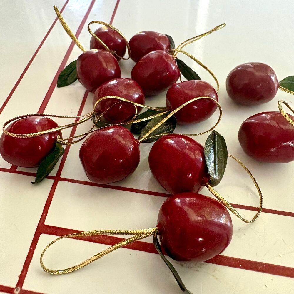 Set of 12 Wooden Apple Mini Christmas Ornaments Red Holiday Decor